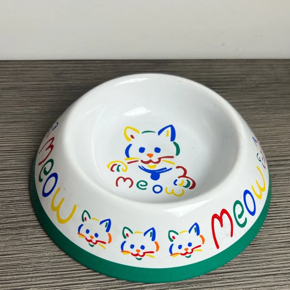 Colorful ceramic cat food dish